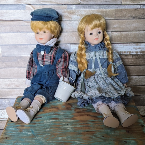 Vintage Jack & Jill Porcelain Dolls With Bucket - Picture 14 of 14